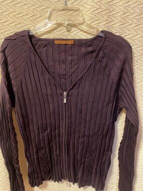 Belldini Brown Ribbed Zip-Front Women's Top